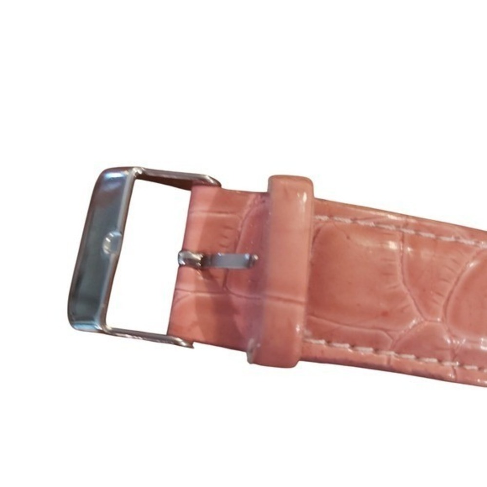 Brighton Rhinestone Bezel Pink Croco Embossed Genuine Leather Strap Watch Women - Picture 5 of 6